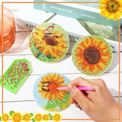 UPINS 8Pcs Sunflower Diamond Art Painting Coasters for Drinks - color: Sunflower Yellow