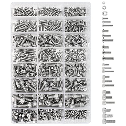 HELIFOUNER 660 Pieces M3 M4 M5 M6 Hex Socket Head Screws and Button Head Socket Cap Screws Nuts Assortment Kit, 304 Stainless Steel - size: M3 M4 M5 M6