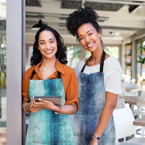 Britimes Apron with Pockets, 32x28 inch, 2 Pack, Teal Blue - color: Teal Blue