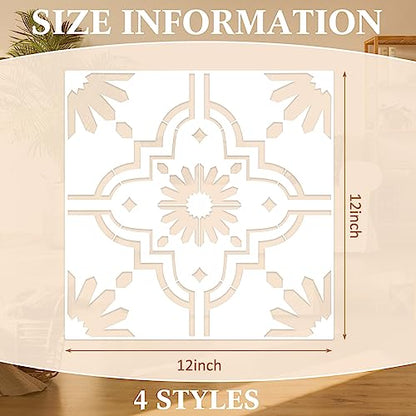 Zonon 4 Pcs 12 x 12 in Reusable Tile Stencil for Painting Large Pattern - size: 12x12 in, style: Trendy Style
