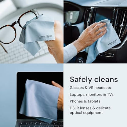 Elite Tech Gear Microfiber Cleaning Cloth, Eye Glasses Cleaner Cloth, 8pc - color: Blue, size: 12'' x 12'' (Pack of 8)