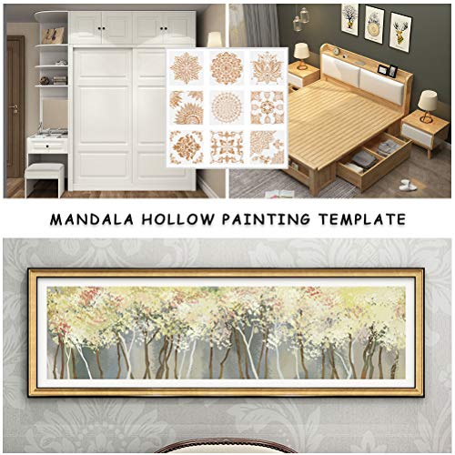 9 Pcs Mandala Stencils, 12x12 Inch Reusable Painting Template for DIY Craft - style: Large Mandala Stencils