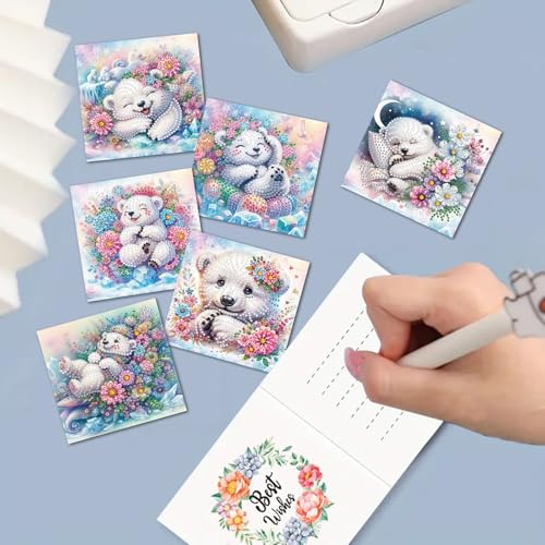 DDGYP 6 Pack Diamond Art Cards with Envelopes, 5.9x5.9 Inch Folded - color: Bear