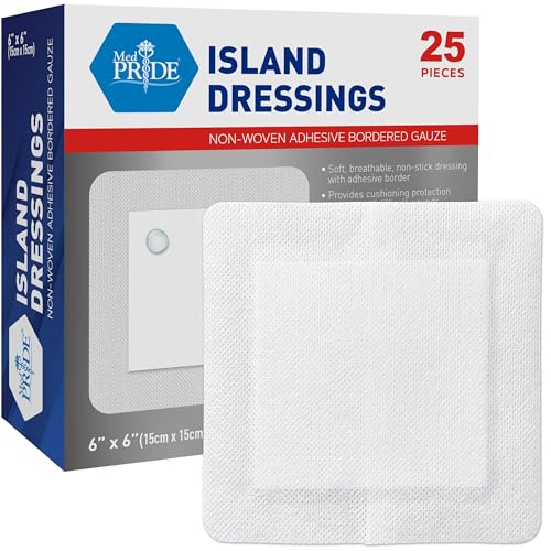 MED PRIDE Bordered Gauze Island Dressing,Sterile Absorbent,6x6 in,25-Count - size: 6'' x 6'' - (New)