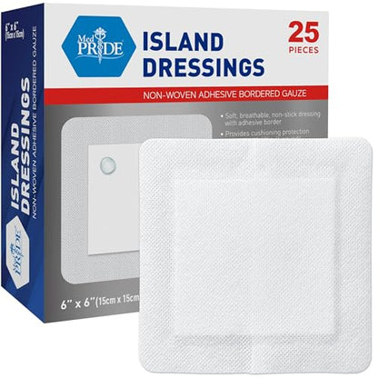 MED PRIDE Bordered Gauze Island Dressing,Sterile Absorbent,6x6 in,25-Count - size: 6'' x 6'' - (New)