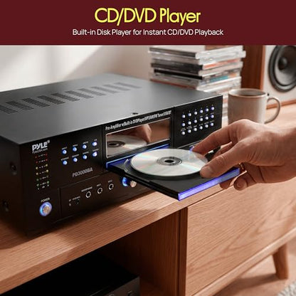 Pyle 4 Channel Bluetooth Home Amplifier - Front Loading DVD/CD Player - 3000W Peak Stereo Receiver - 2 Mic Inputs w/ Echo, FM Radio,Optical In,USB,RCA,Composite, LED Level Meter, Rack Mount - PD3000BA - style: 3000W