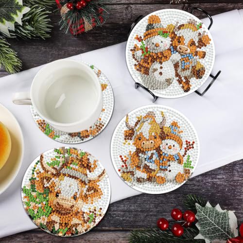 8 Pcs Christmas Diamond Art Coasters for Adults 4X4IN - color: Cow