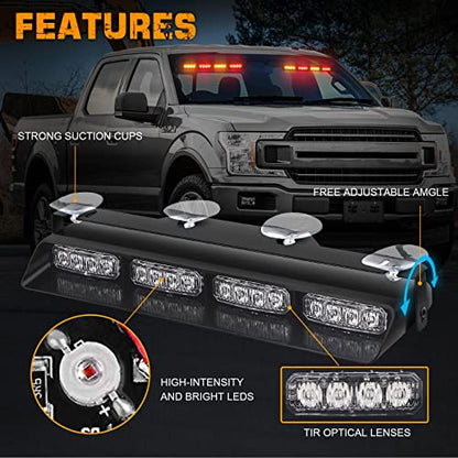 XRIDONSEN 2 in 1 2x 14 inch Strobe Light Bar - color: Amber/Red