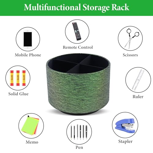 Round Leather Art Supply Organizer,Remote Control Holder,360-degree Rotating Pen Organizer with 4 Compartments(1-Light Tree Green) - color: 1-Light Tree Green