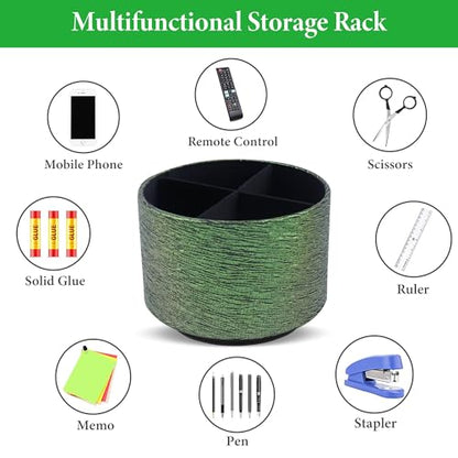 Round Leather Art Supply Organizer,Remote Control Holder,360-degree Rotating Pen Organizer with 4 Compartments(1-Light Tree Green) - color: 1-Light Tree Green