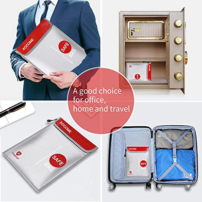 Fireproof Document Bags,Waterproof and Fireproof Money Bag,Fireproof Safe Storage Pouch with Double Zipper Double Layer for A4 Document Holder,File,Cash and Tablet