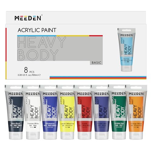 MEEDEN Thick Acrylic Paint Set: Satin Finish 100ml/3.38oz X 8 Tubes - color: 8 Colors, size: Set