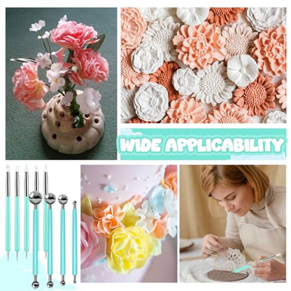 18 Pcs Dotting Tools Silicone Clay Sculpting Tool Ceramic Clay Ball Stylus Pottery Embossing Tool for Rock Modeling Blending, Drawing - color: Green