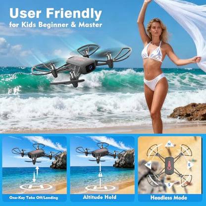 Mini Drone with Camera, Remote Control Drone for Ages 8-12 & Beginner - color: Grey