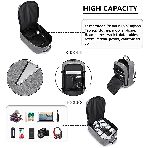 Kono Travel Backpack Airline Approved Overhead Bin Personal Item Bag - color: Grey, size: Large