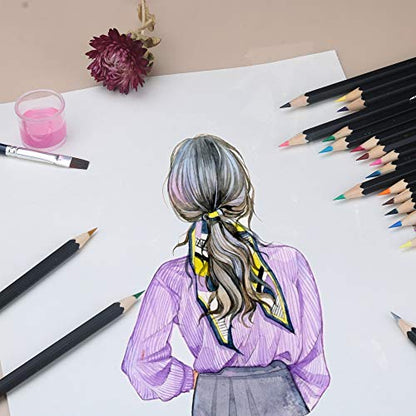 KALOUR 72 Watercolor Pencils Set, Water Soluble with 2 Brushes