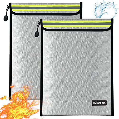 2PCS 15"*11" Fireproof Document Bag with Zipper Home Office Travel Fireproof Safe Storage for A4 Document File Cash Valuables Jewelry Passport Currency Tablet Power Bank Lipo Battery - size: 28*38cm Slive