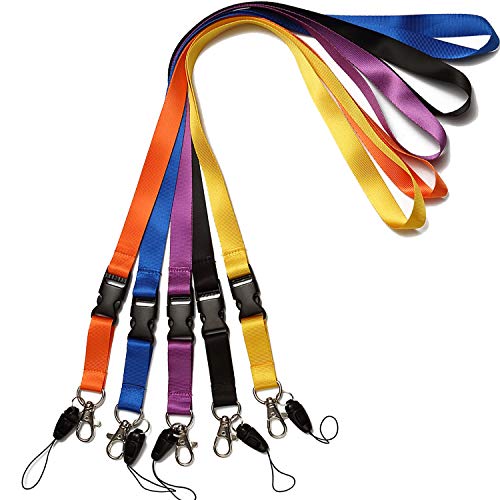 5Pack 5Colors Nylon Office Neck Lanyards,Detachable Buckle,Quick Release - color: 5-colours