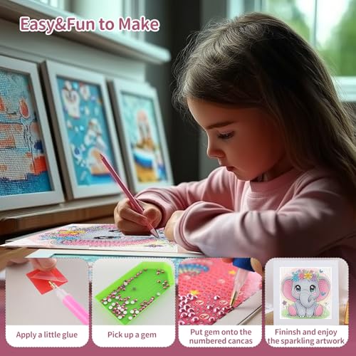 Gemozaic Elephant Diamond Art Kits for Kids Ages 4-8-12 with Frame, 7 x 7 - color: CC994