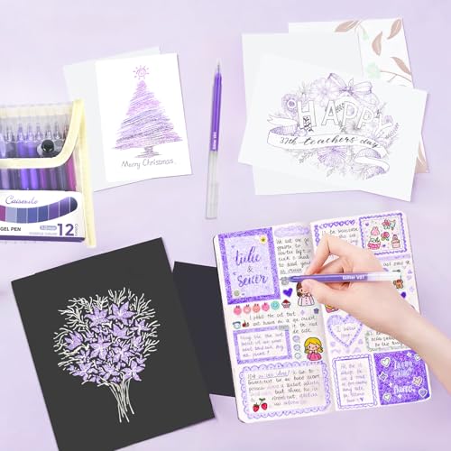 12 Pack Purple Glitter Gel Pens Set High-Capacity - color: purple
