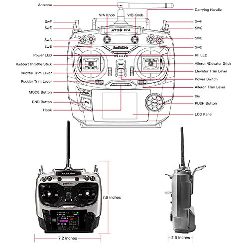 Radiolink AT9S Pro 10/12 Channels 2.4G RC Radio Transmitter and Receiver R9DS Long Range for FPV Racing Drone/Quad/Fixed Wing and More (Mode 2 Left Hand)