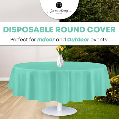Grandipity Plastic Table Cloth Disposable 12 Pack 84" Round Aqua - color: Aqua, size: 84in. Round