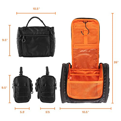 Fitdom Tactical Toiletry Bag for Men, Travel Dopp Kit with Hanging Hook - color: Jet Black