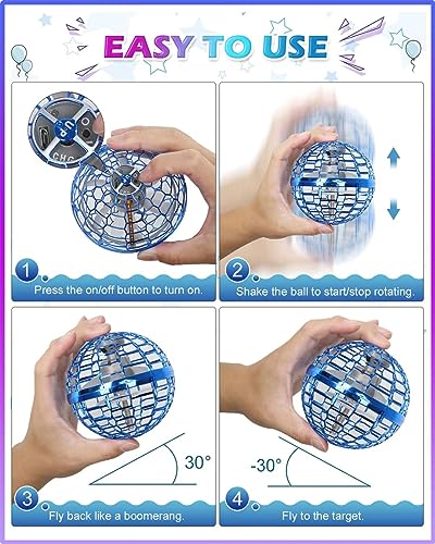 ATHLERIA 2 Pcs Flying Orb Ball Toys(Blue+Pink) Soaring Hover Boomerang Spinner Hand Controlled Mini Drone for Kids Adults Outdoor Indoor