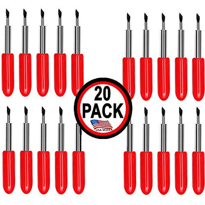 20 Pack - Made in USA - Explore Replacement Blades Compatible Cricut Imagine Explore Air 2 Create Maker 3 Expression 45° Standard Vinyl Fabric Scrapbook Cutting Blades Replacements - color: red/blue USA-made