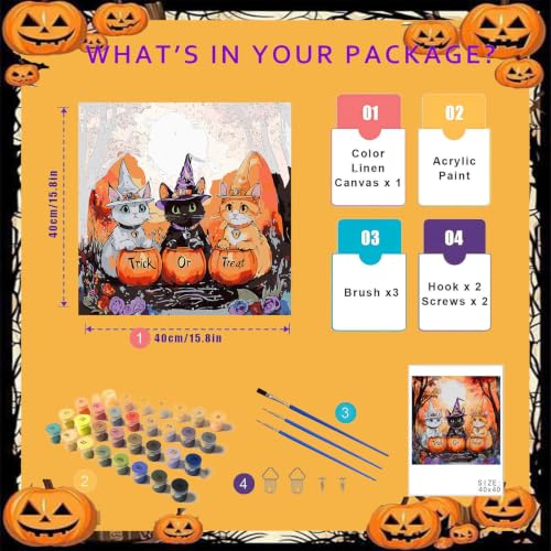 Halloween Paint by Numbers for Adults, Witch Cats Paint by Number on Canvas - color: MT23078