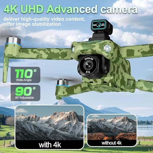 Drone with Camera 4k, GPS HD Drones for Adults, Remote Controller with Screen, Obstacle Avoidance, Brushless Motor FPV, 5G Transmission, 3 Battery, Professional (Army Green)