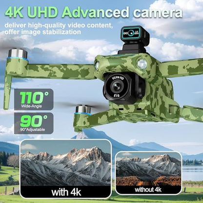 Drone with Camera 4k, GPS HD Drones for Adults, Remote Controller with Screen, Obstacle Avoidance, Brushless Motor FPV, 5G Transmission, 3 Battery, Professional (Army Green)