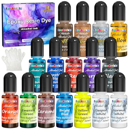 FansArriche Alcohol Inks for Resin, 16 Colors Alcohol Ink Set, 10 ml Each
