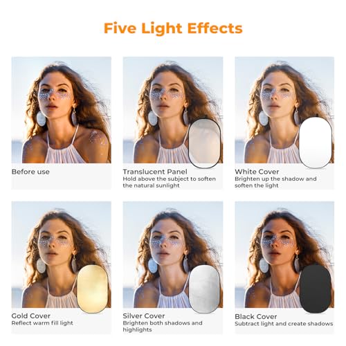 K&F Concept 24" x36” 5-in-1 Oval Foldable Reflector, with Carrying Bag - size: 60x90cm