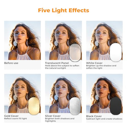 K&F Concept 40" x60” 5-in-1 Oval Foldable Reflector, with Carrying Bag - size: 100x150cm