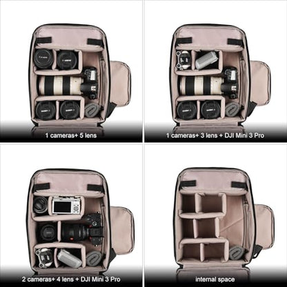 Besnfoto Camera Backpack, Expandable Roll Top Waterproof Photography Bag with Modular Dividers, Professional Camera Case for DSLR SLR Mirrorless Drones, Fits Up to 15.6 Inch Laptop - color: Light Green
