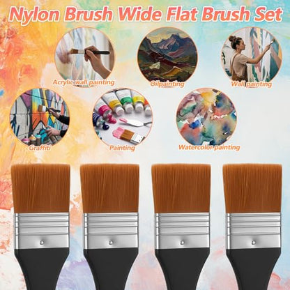 4pcs Flat Paint Brushes for Acrylic Painting, Wide Paint Brushes for Oil Painting, Applying Gesso, Varnish, Watercolor