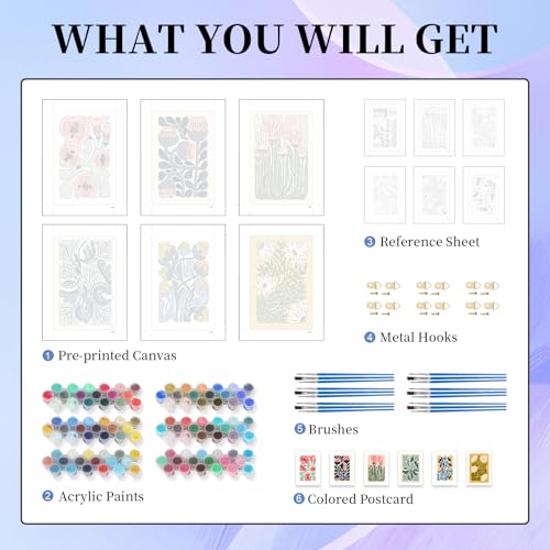 Okarina 6 Pack Paint by Numbers Kit for Adults & Beginners, Flower Designs - color: OP6NFUS2504-05