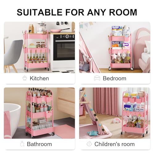 6 Pack Pink Rolling Cart Accessories Organizer with 6 Cups Holder, 6 Hooks - color: Pink