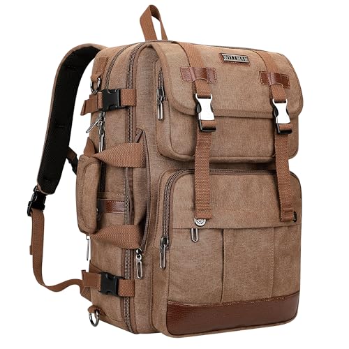 WITZMAN Canvas Travel Backpack for Men Large Laptop Backpack Fits 16 Inch - color: Brown