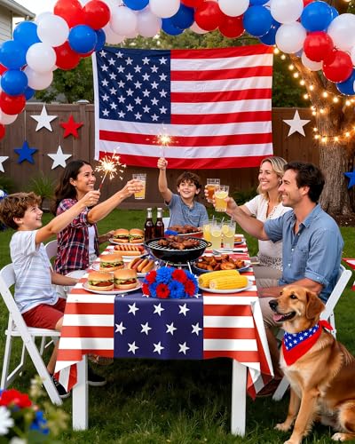 Pureegg 4th July Plastic Table Cloth Disposable 6 Pack, 54 x 108 Inch - color: Flag, size: 54" X 108" Rectangle