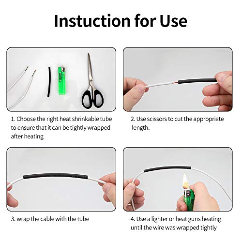 720 PCS Black Ratio 2:1 Heat Shrink Tubing Kit with Box, 8 Sizes