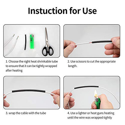 720 PCS Black Ratio 2:1 Heat Shrink Tubing Kit with Box, 8 Sizes
