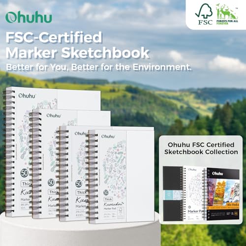 Ohuhu 9"x12" Double-Sided Bleedproof Marker Pad Art Sketchbook 50 Sheets - size: 9" x 12"