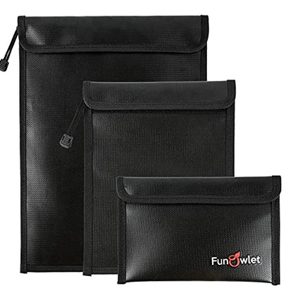 Fireproof Waterproof Money Document Bag, 3Pack Safe Pouch - color: Black