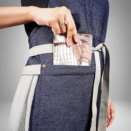 100% Cotton Printed Kitchen Apron with 2 Pockets for Men and Women – Adjustable Chef Apron - Machine Washable - color: Indigo Blue