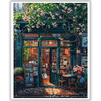HITO Bookstore Paint by Numbers Kit for Adults 16x20 Inch Frameless - color: Bookstore
