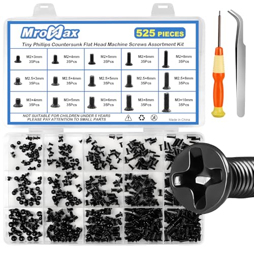 525Pcs M2 M2.5 M3 Countersunk Flat Head Phillips Screws Kit Carbon Steel - style: Flat Head