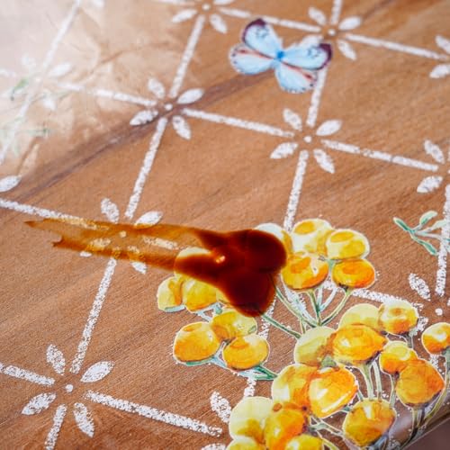 ARTABLE Clear Vinyl Tablecloth Floral Grass Print Wipeable 52 x 70 Inch - color: Flowers, size: 70" x 52" (Rectangular)