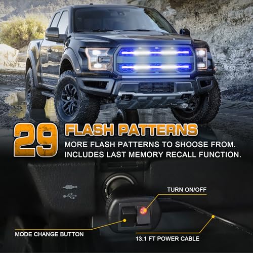 XRIDONSEN 2-Pack 30 inch Blue White Grill Emergency Lights Strip - color: Blue/White